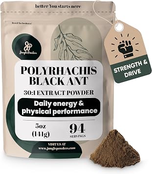 Jungle Powders Black Ant Extract Powder 301, 5 Ounces, 94 Servings | Pure Polyrhachis Black Ant Supplement, Changbai Mountain Ant Traditional Mens Health Support for Drive, Contains 5% Maltodextrin