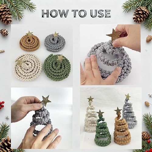 Miniatura 3 de 4 piezas de decoración de mesa para árbol de Navidad, árboles de Navidad de mesa con estrella con purpurina, centro de mesa de estilo rústico para