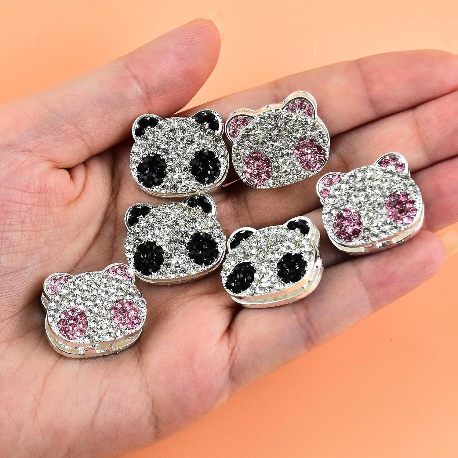 6Pcs Cute Panda Rhinestone Alloy Focal Beads for Pens Colorful Panda Spacer Beads for DIY Craft Beadable Pens Bracelet Necklace Earrings Keychain Jewelry Making - Image 3