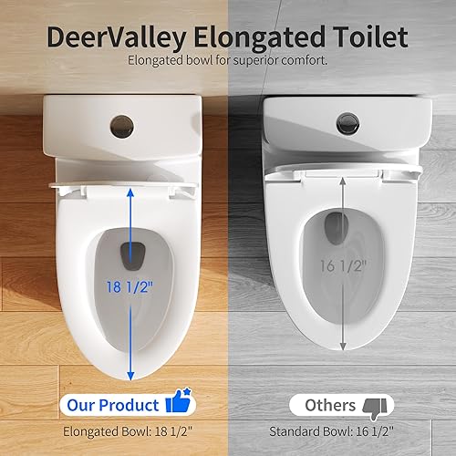 Miniatura 4 de DeerValley Inodoro alargado de una pieza con asiento cómodo ADA altura, potente doble descarga 11.28 GPF y MAP 35.27 oz, 12 pulgadas áspero, inodoro