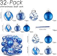 Vista 2 de XmasExp Juego de 32 adornos de bolas de Navidad - Bolas decorativas de plástico azul transparente irrompibles para árbol de Navidad, adornos
