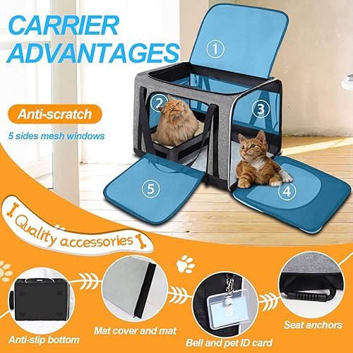 Miniatura 48 de Petskd Transportador extragrande para gatos con caja de arena de 24 x 17 x 17 pulgadas para gatos medianos y grandes o 2 gatos pequeños, Negro