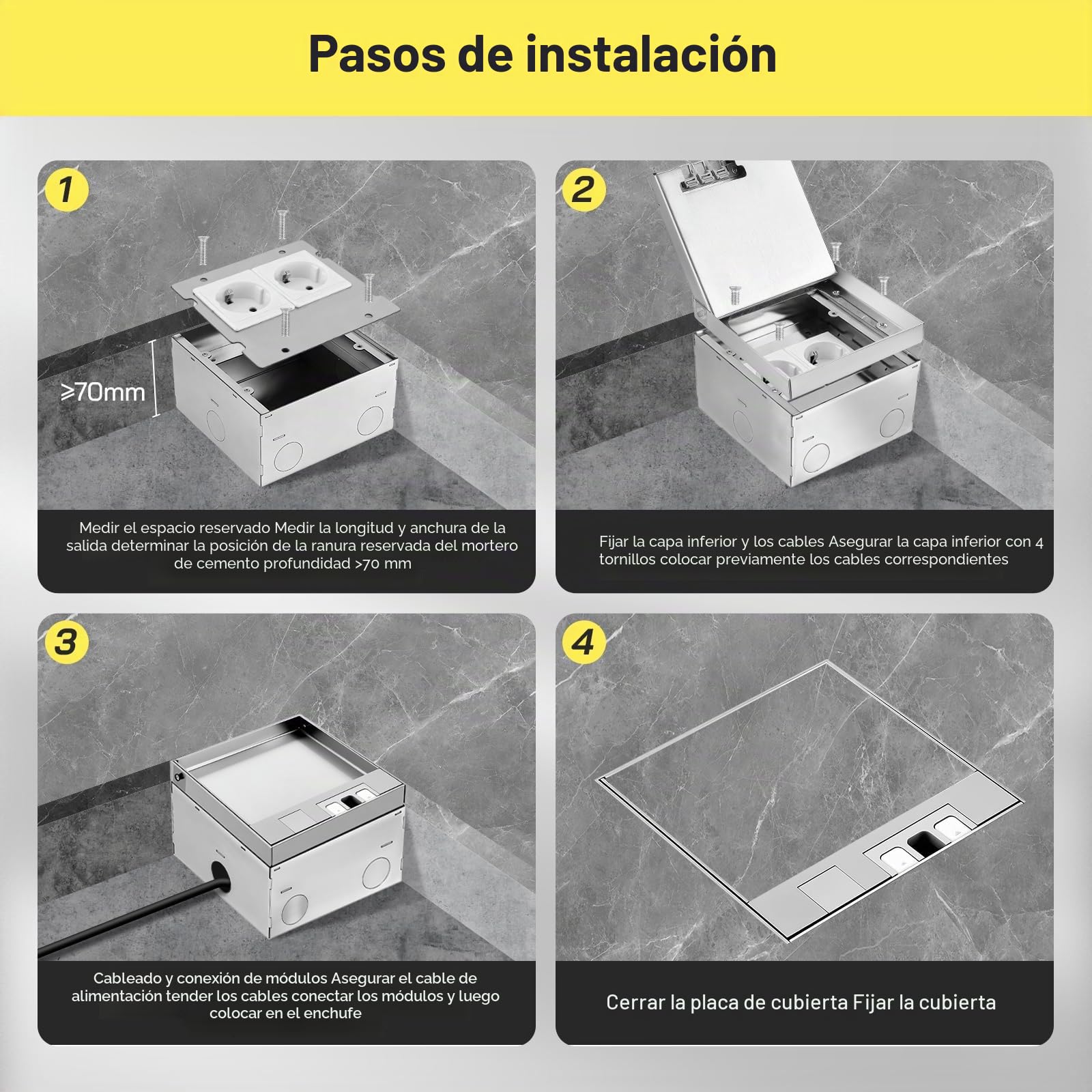 Caja de enchufes empotrada de suelo, 16 A, 4000 W, acero inoxidable, impermeable, tomas de corriente de 2 vías, UE, juego de tomas de corriente retráctiles para cocina, salón, oficina y hotel