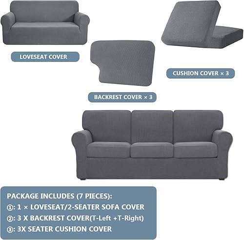 Miniatura 3 de Funda de sofá elástica dividida y gruesa de 7 piezas con 3 respaldos y cojines separados, antideslizante, universal para las cuatro estaciones, con