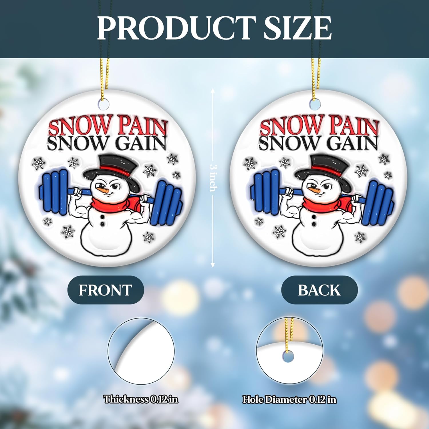 Exercise & Fitness Ornaments 2024 | Snow Pain Snow Gain, Snowman 3D Weight Lifting Christmas Ornament, Gym Weights Exercise Sport, Gym Ornament (Snowman) - Image 5
