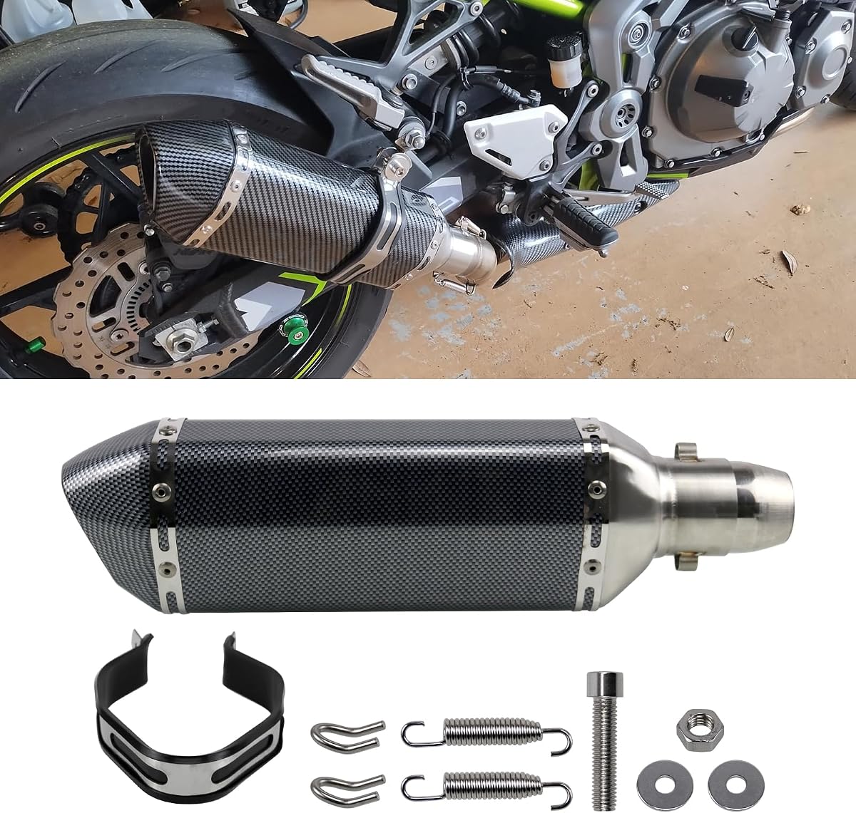 Sporacingrts Carbon Fiber Muffler - 1.5-2" Inlet with Removable DB Killer for Street/Sport Motorcycles & Scooters (38-51mm Diameter) | Carbon fiber motorcycle exhaust muffler with removable DB killer, fits 38-51mm inlet for street bikes and scooters.