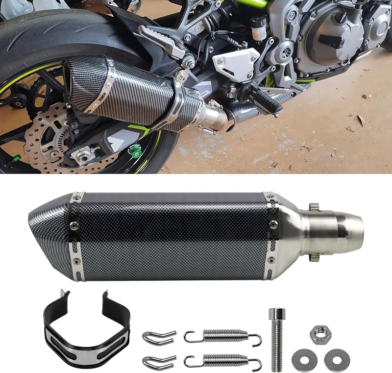 Sporacingrts Carbon Fiber Muffler - 1.5-2" Inlet with Removable DB Killer for Street/Sport Motorcycles & Scooters (38-51mm Diameter) | Carbon fiber motorcycle exhaust muffler with removable DB killer, fits 38-51mm inlet for street bikes and scooters.