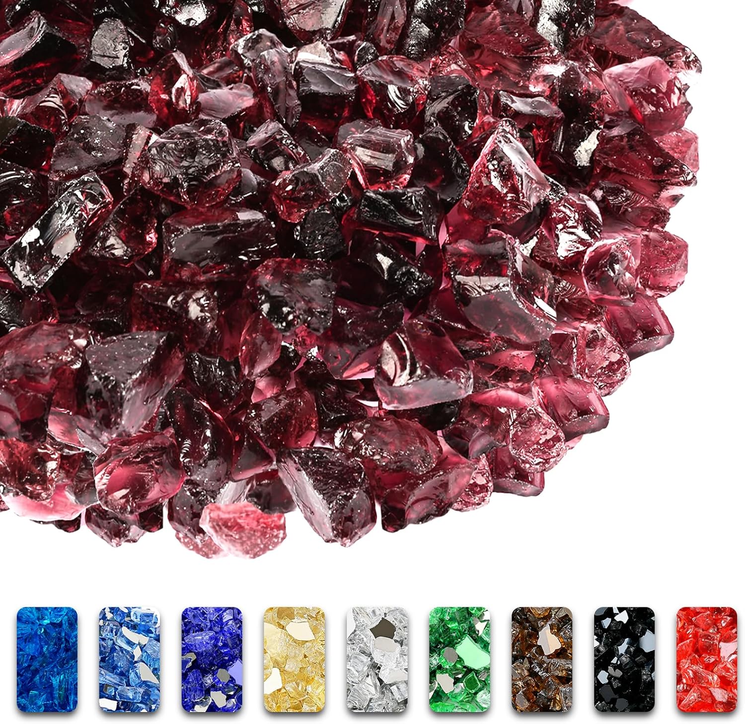 Grisun Wine Red Fire Glass for Pit, 20 Pounds 1/2 Inch Tempered Rocks Natural or Propane Fireplace, Safe Outdoors and Indoors Firepit