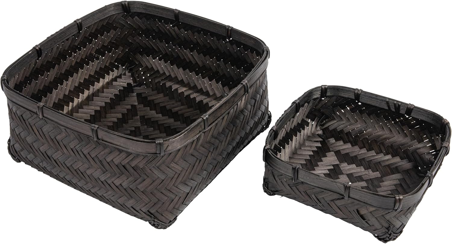 Bloomingville Bamboo & Water Hyacinth Baskets, Black, Set of 2