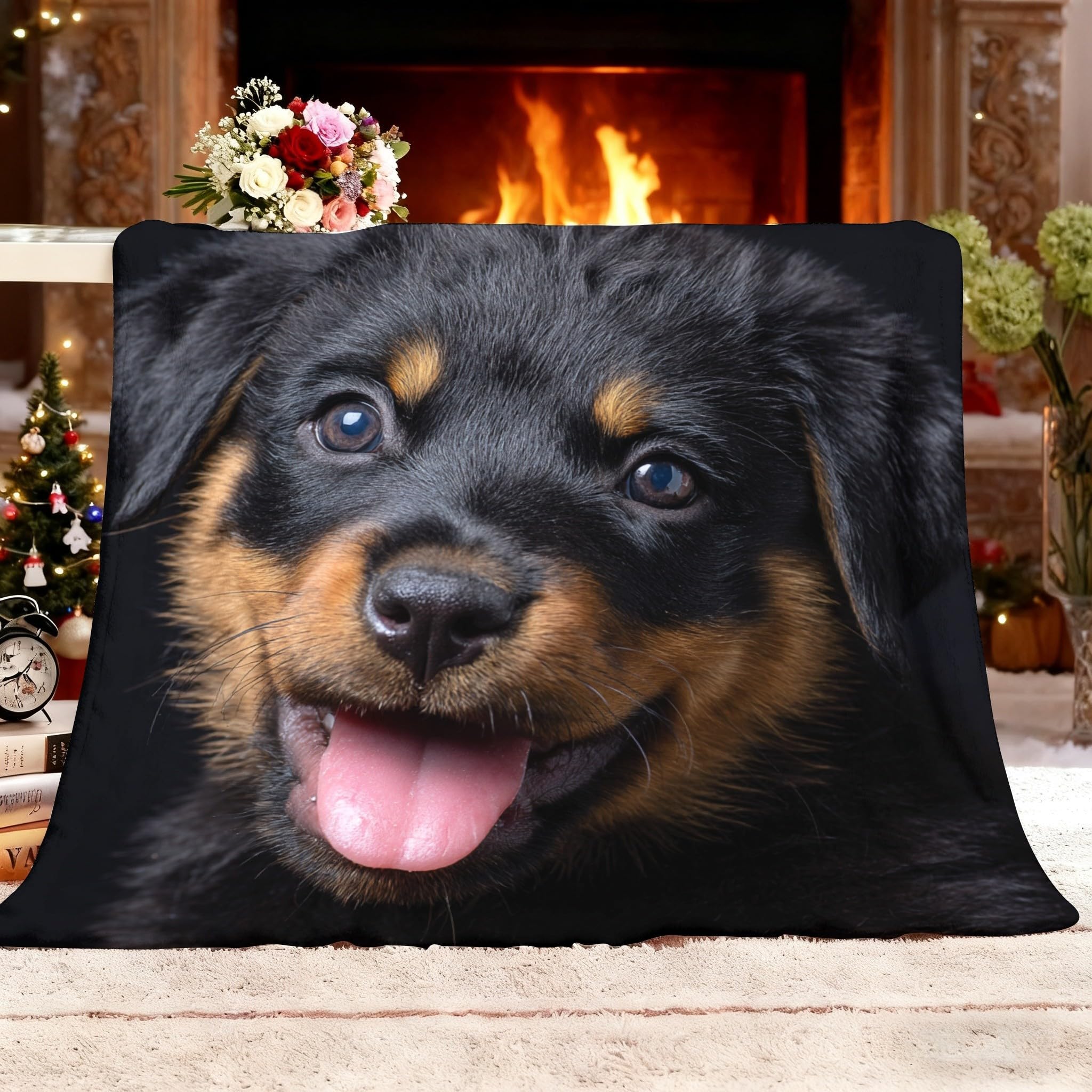 Plaid couverture polaire douillette 150x200 cm animaux Rottweiler jete de lit flanelle chaud