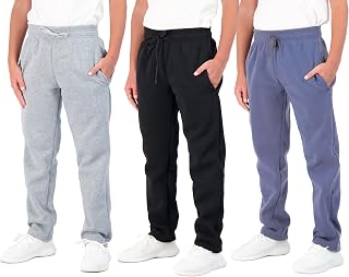 3 Pack Boys' Fleece Sweatpants Open Bottom Athletic Pockets Kids Teen