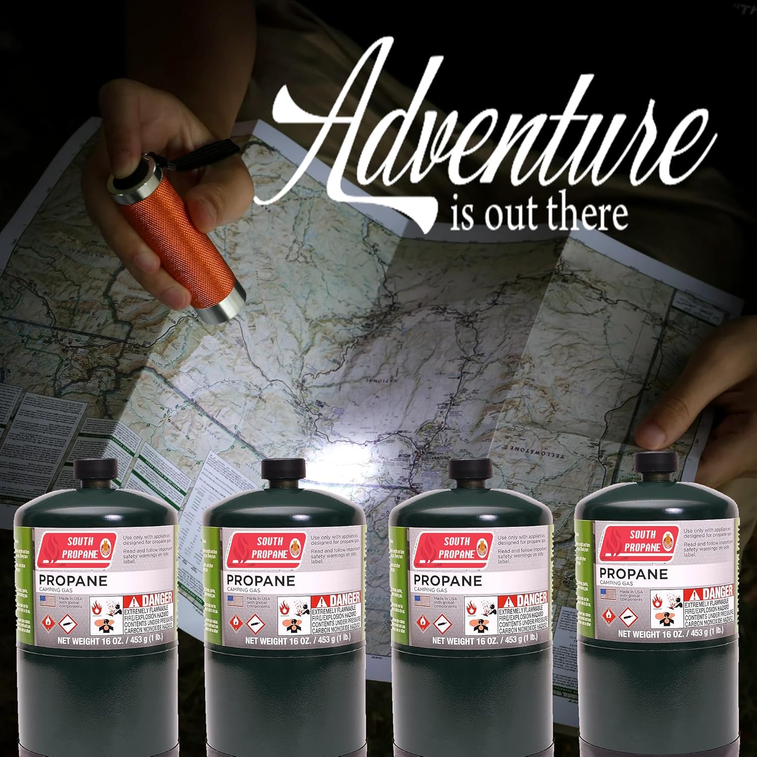 Propane Tank Fuel Cylinders, 4 pk./16 oz. Plus Extra Gift 2 LED Flashlight