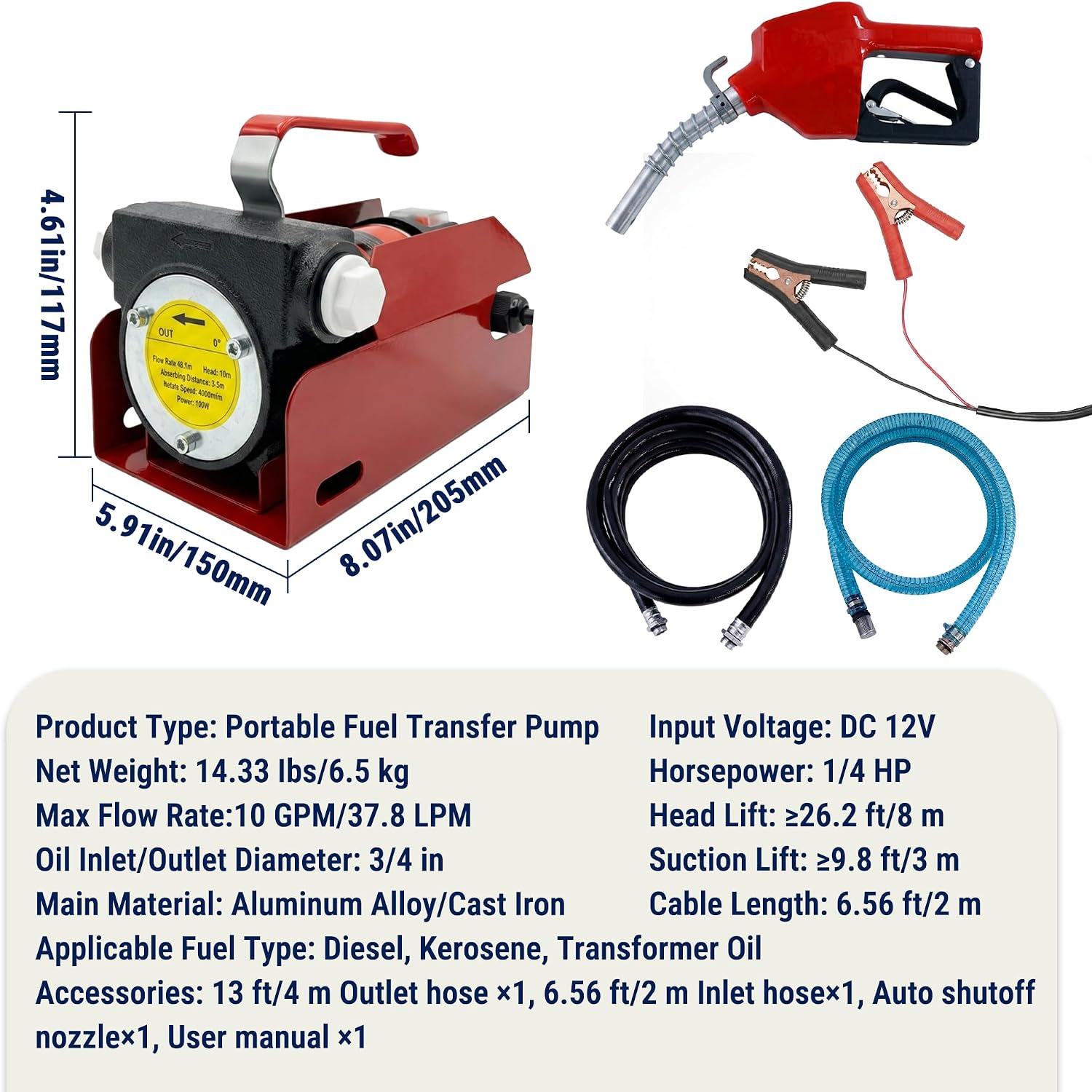 HoldwellS Diesel Fuel Transfer Pump Kit, 12V DC 10 GPM w/Automatic Nozzle