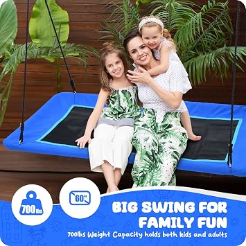 Trekassy 440lbs 2 Seat Swing Sets with Heavy Duty A-Frame Metal Swing Standfor Backyard + 700lbs 60 Rectangle Platform Tree Swing for Kids and Adults