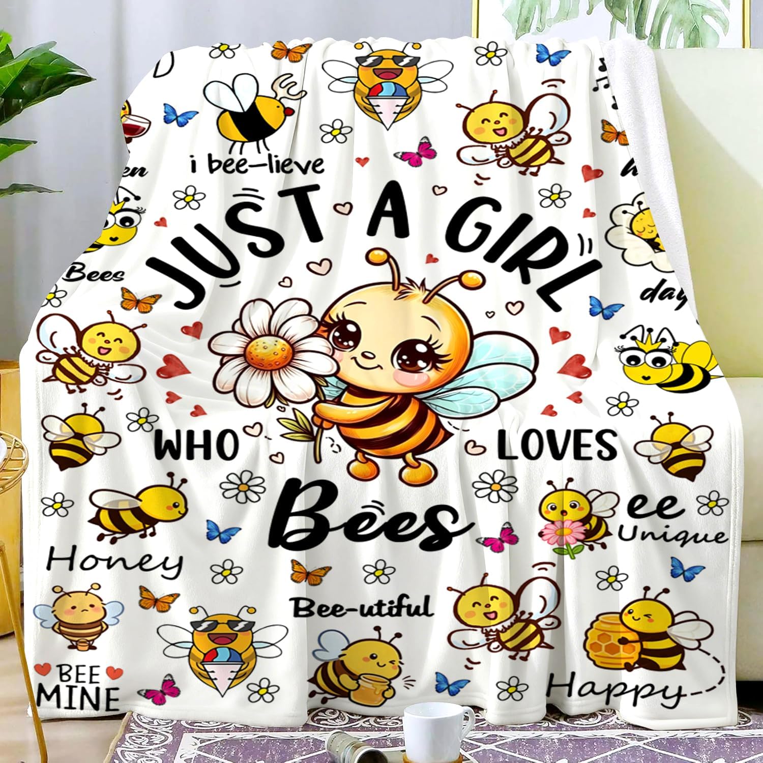 Bee Gifts Blanket for Women Girls Cute Bees Blanket Throw Stuff Plush Cozy Bedding Merch Items Bee Themed Gifts for Kids Girls Teen Adults Bees Lovers Birthday Party Decorations Room Decor 60"X50"