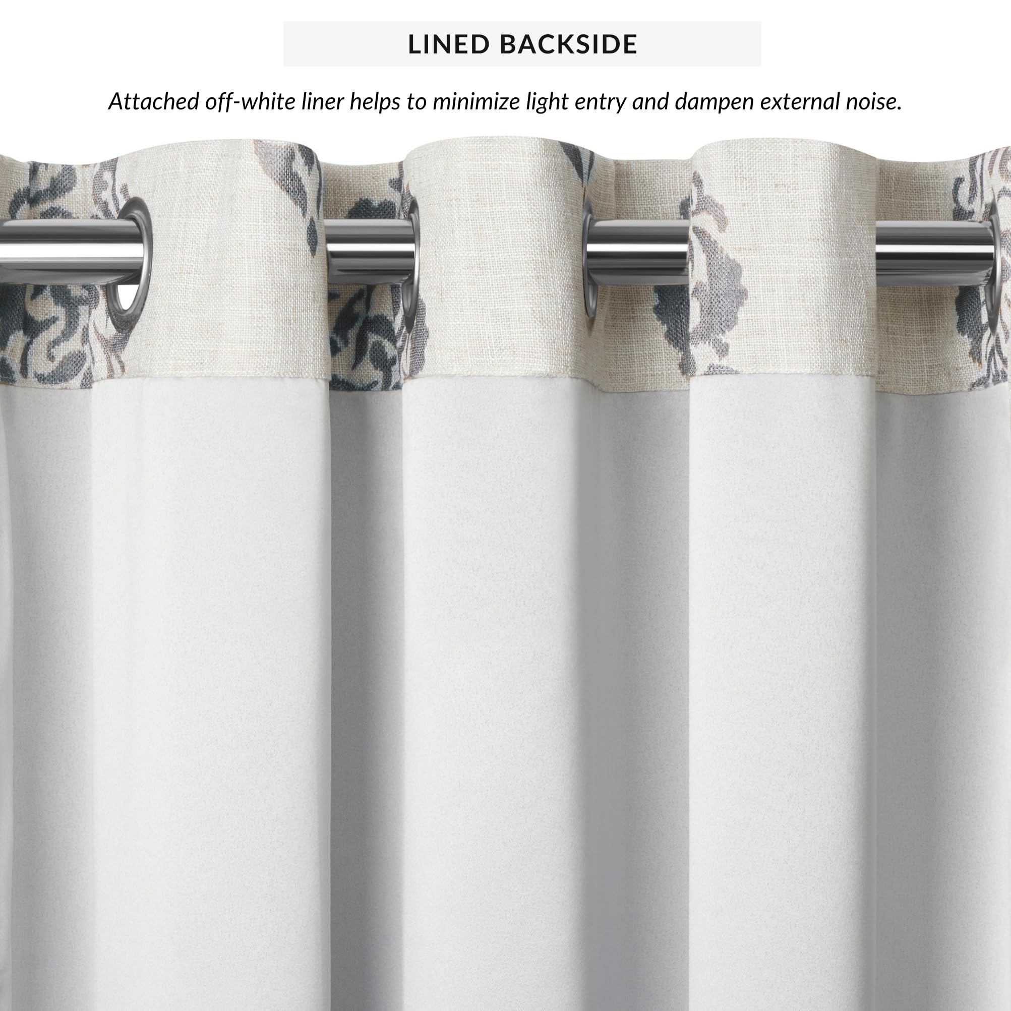 Elrene Home Fashions Navara Medallion Room Darkening Window Curtain Panel, 52" x 95" (1, Gray, Grey, W 52" x L 95" (1 Panels) - Image 3