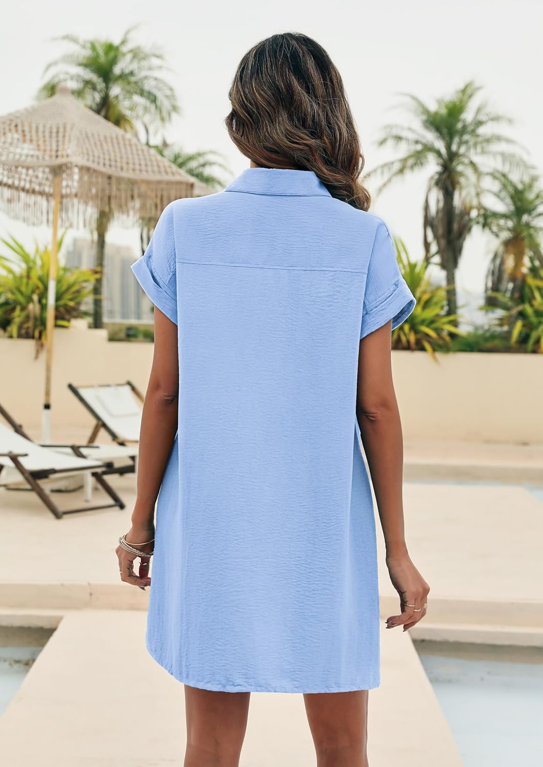 AI'MAGE Womens Bathing Suit Cover Ups Summer Shirt Dress Casual Short Sleeve Button Down Beach Shirts with Pockets S-XXL - Image 5