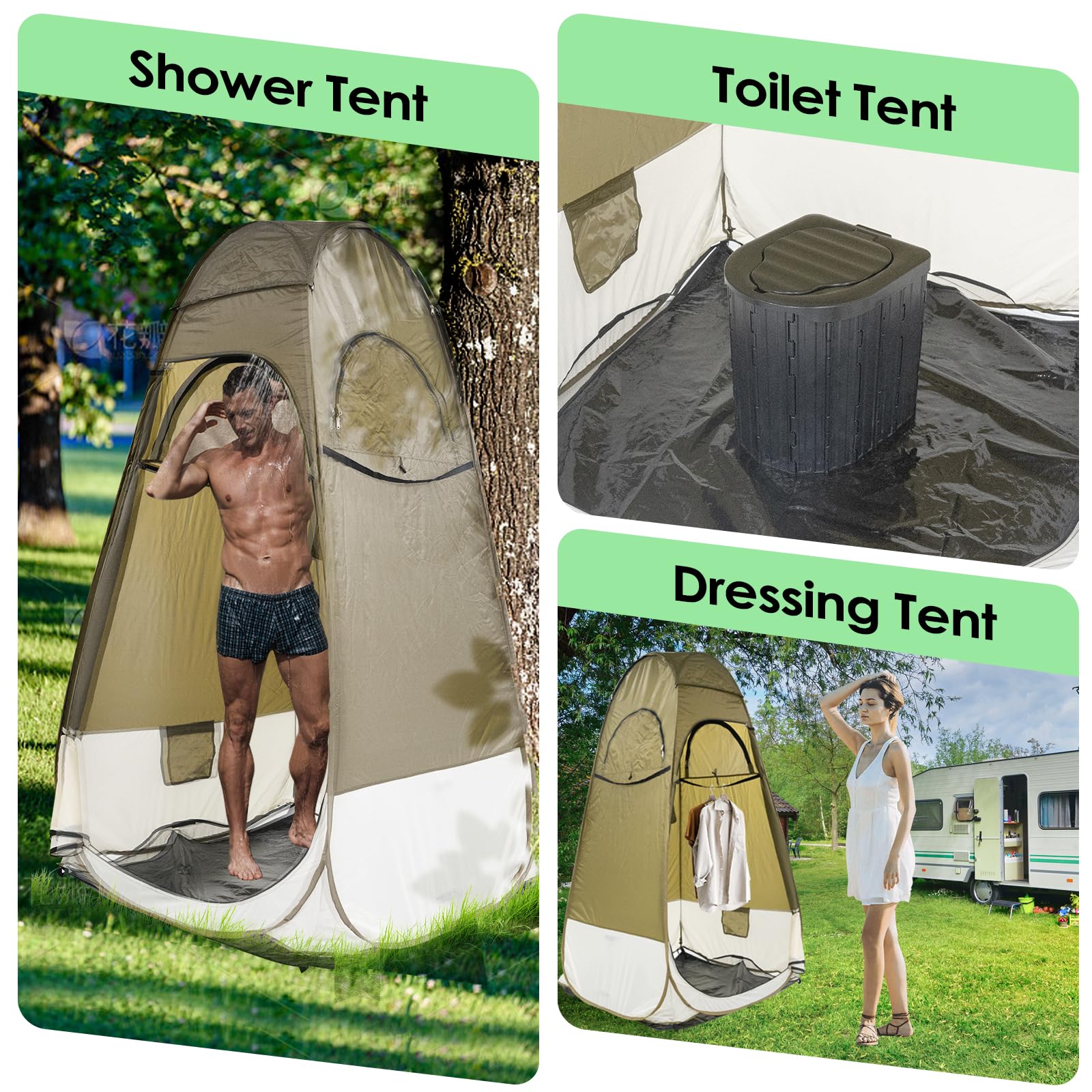Portable Changing Room, Pop up Camping Shower Tent, Outdoor Privacy Tent for Camping Bathroom,Toilet with Top Rain Cover/Mesh Window/PE Floor Mat (Army Green)