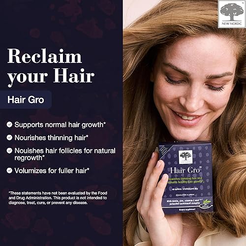 Miniatura 4 de NEW NORDIC Hair GRO  Tabletas de suplemento para el crecimiento del cabello  Biotina y extracto de fruta de palma para un nuevo crecimiento natural