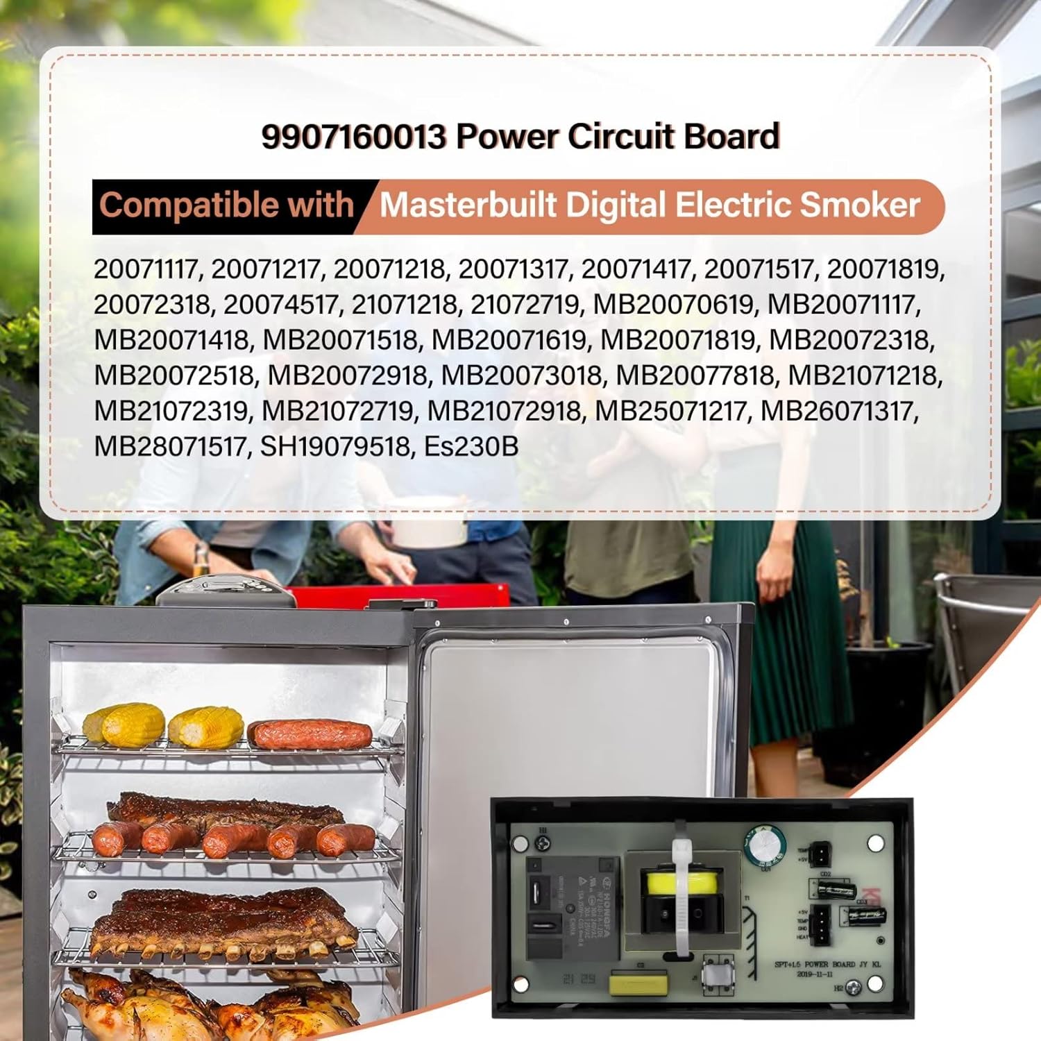 9907160013 Power Circuit Board Replacement Part Compatible with Masterbuilt Digital Electric Smoker MB20071117, 20071218, 20071317, 20071217, MB20070619, MB20071418, MB21072719 and More