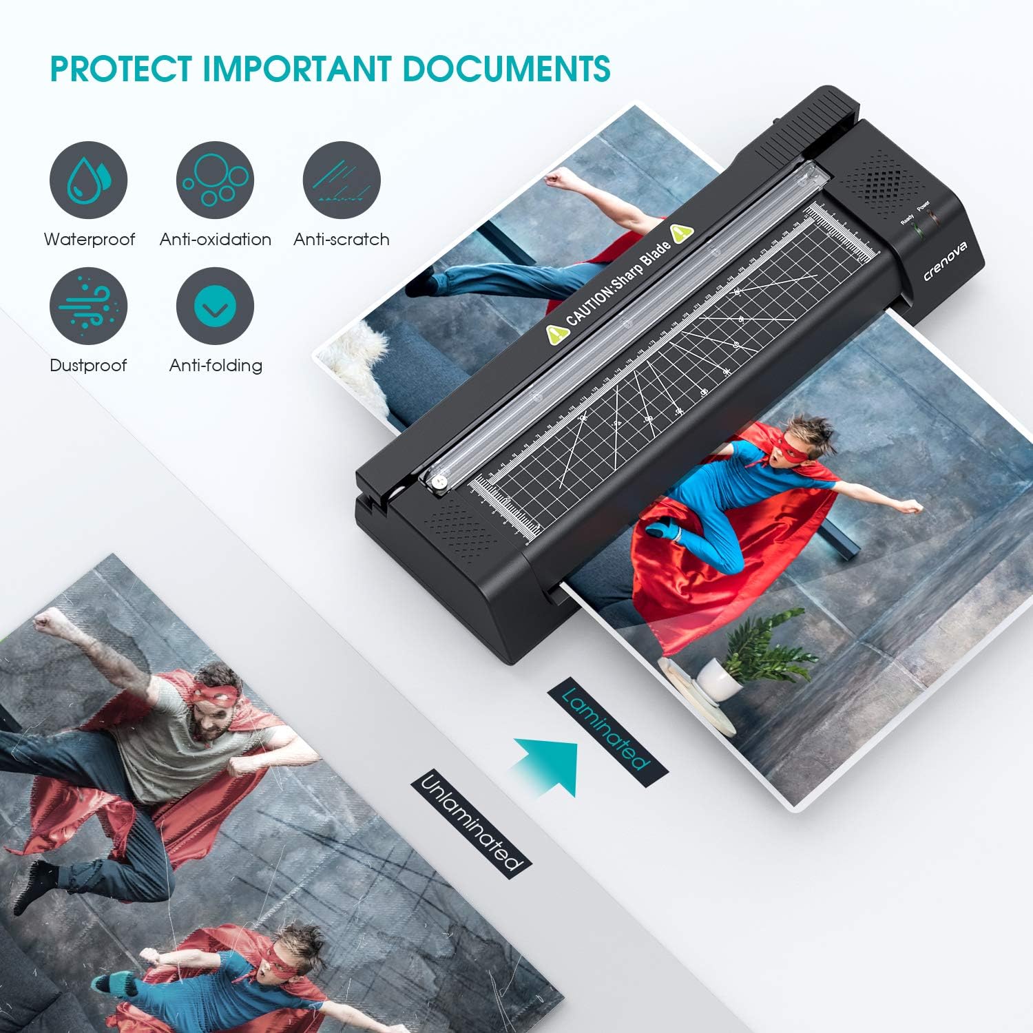 Crenova 13 inches Laminator A3 with Paper Cutter, 40pcs Laminating Sheets : Office Products