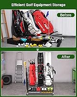 Vista 5 de Organizador de almacenamiento para bolsas de golf en el garaje - Soporte para bolsas de golf compatible con bolsas de golf, palos de golf, pelotas