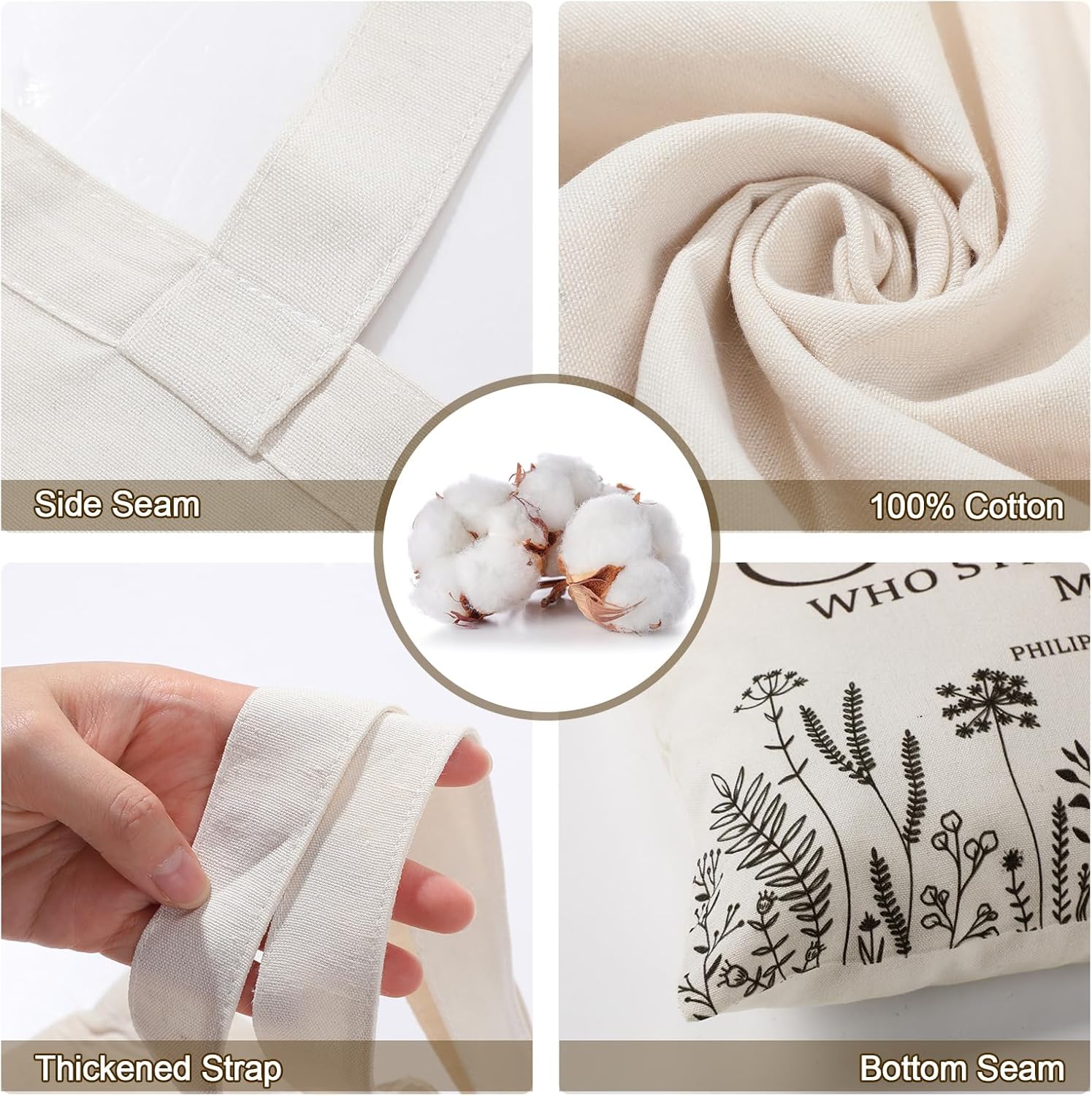 Aliceset 12 Pcs Bible Tote Bags Bulk for Women Christian Religious Bible Verse Canvas Reusable Church Floral Jesus Bags for Church Gifts, 15 x 16 Inches - Image 5