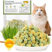 Freezed-Dried Cat Grass Treats, Catgrass Egg Yolk Duo Bites, Cat Dental Treats for Hairball Control and Healthy Coat, Cats Teething Stick 60g, Eggyolk