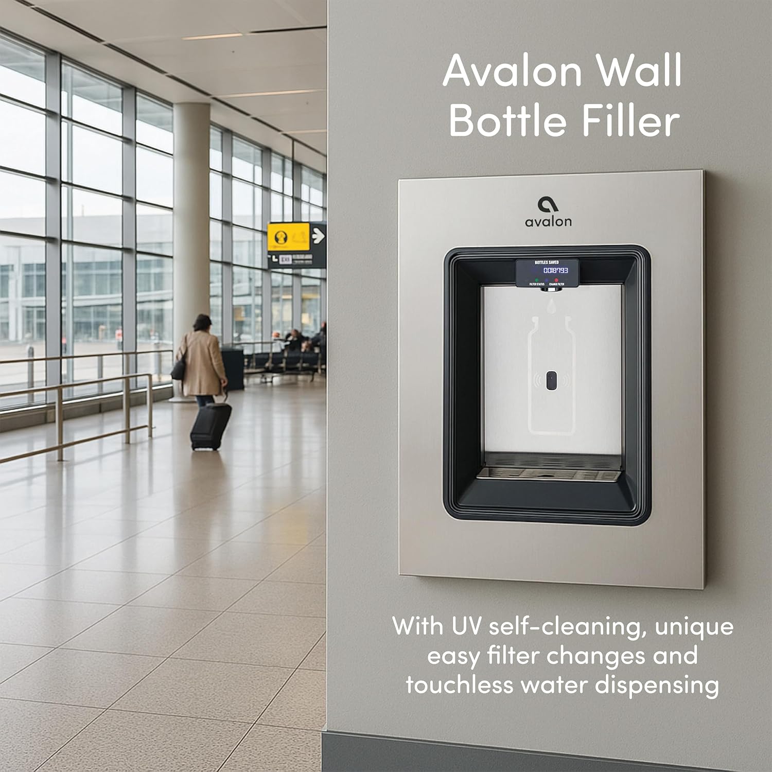 Avalon in-Wall Bottle Filling Station, Sensor Dispensing, Self Cleaning, Digital Bottle Counter Display, Dual Filtration, WiFi Enabled
