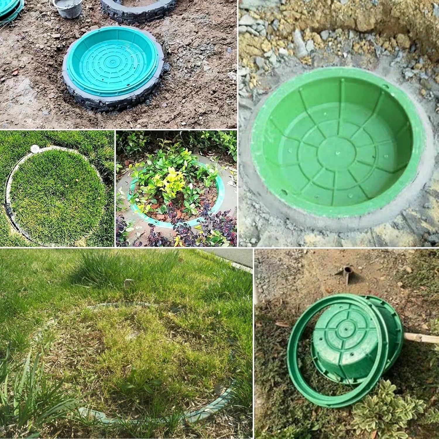 Septic Tank Lids with Base - Removable Manhole Cover and Frame, 300kg Load - Sinking Round Resin Inspection Cover-