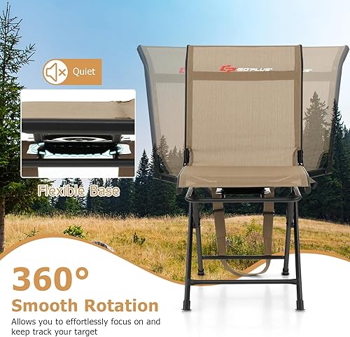 Miniatura 4 de Goplus Silla de caza, silla ciega giratoria de 360 con correa de transporte, capacidad de 330 libras, silla plegable y silenciosa de caza de