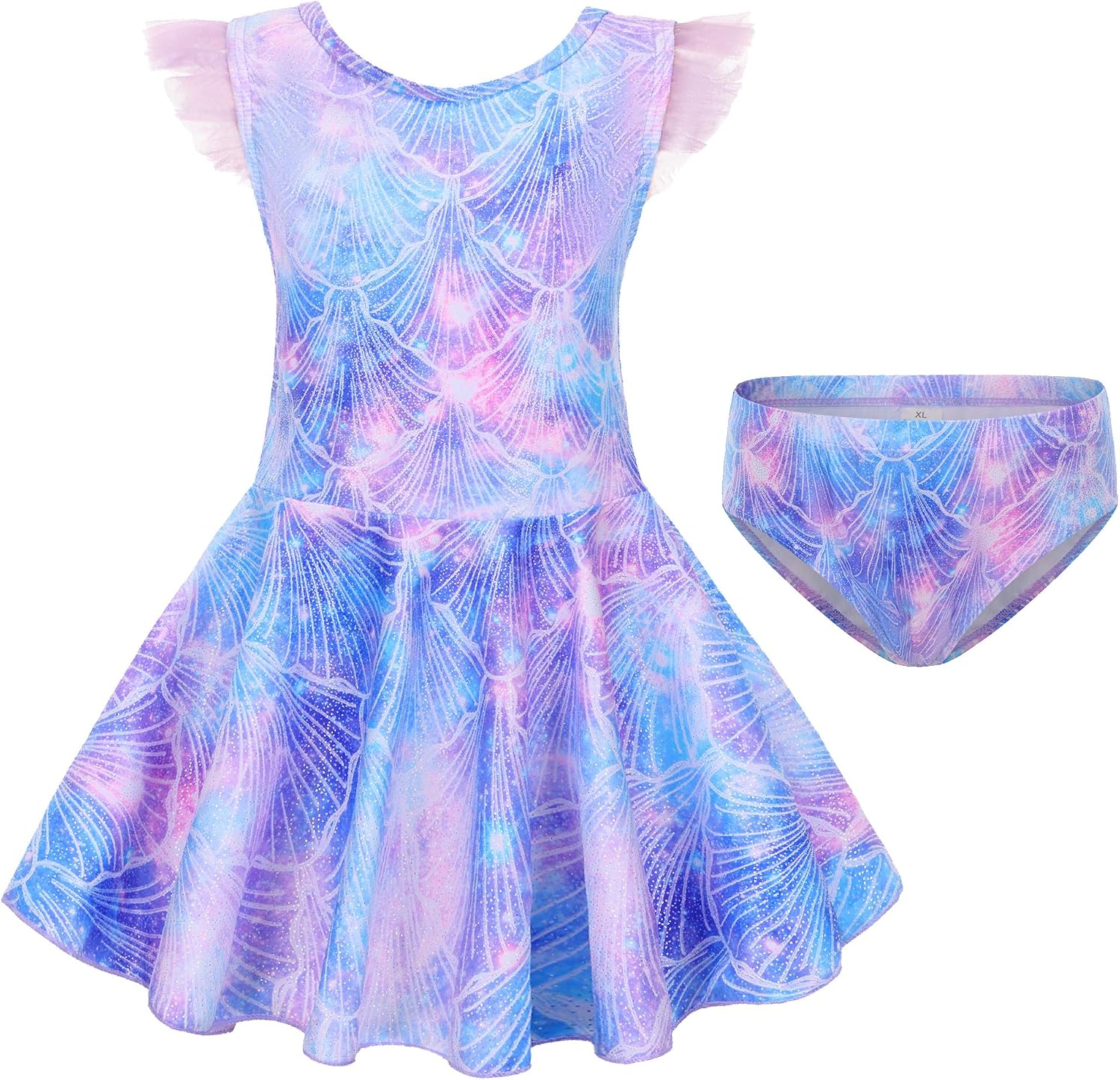 Girl One Piece Swimsuit with Short Modest Beach Swim Dress Printed Skirted Bathing Suit