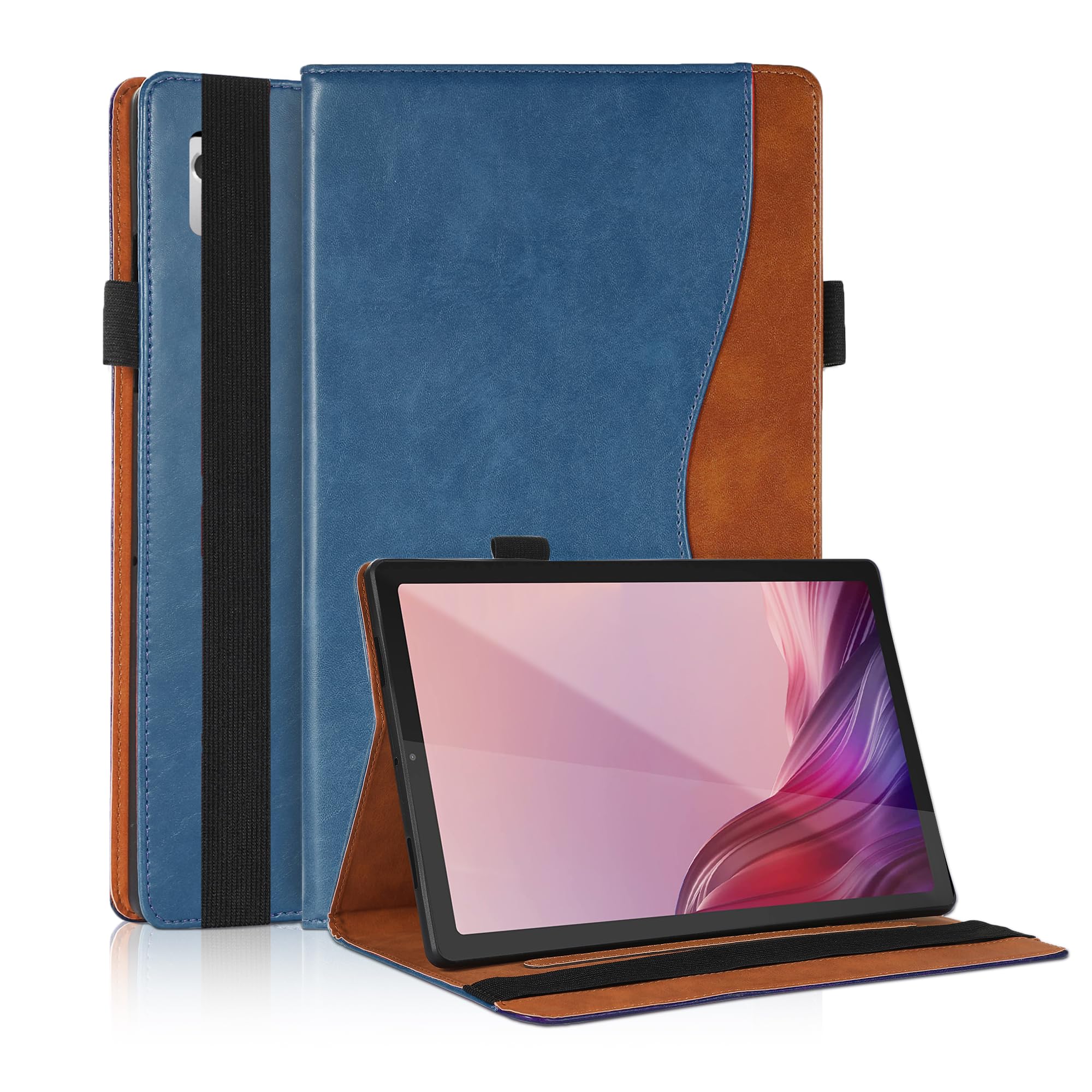 Case for Lenovo Tab M9 9.0 inch (TB-310FU, 2023 Released) - Multi-Angle Viewing Stand PU Leather Flip Folio Tablet Case with Hand Strap Pocket Smart Cover - Navy Blue