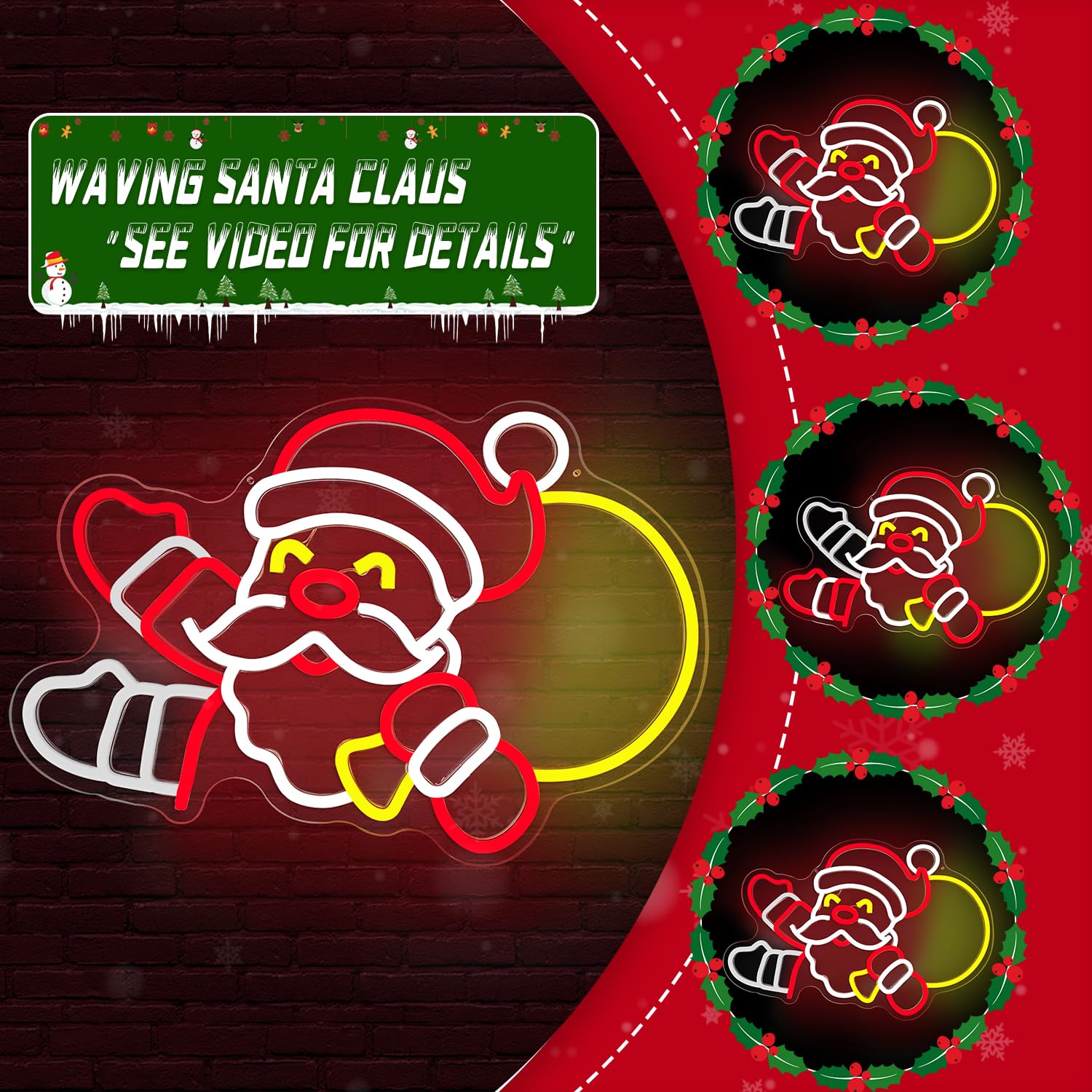 Letrero de neón de Papá Noel para decoración de pared, luces de neón de Papá Noel, luces LED de neón de Navidad, decoración de ventana, letrero iluminado para dormitorio, sala de estar, fiesta