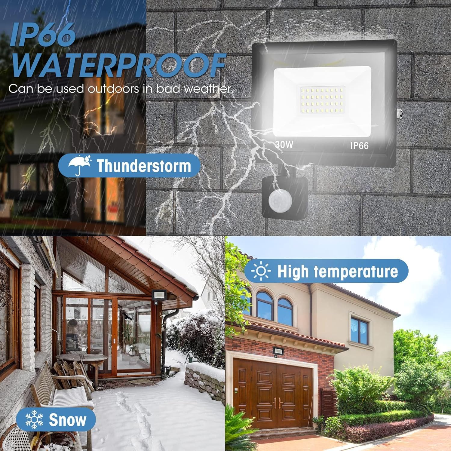 4*led strahler mit bewegungsmelder außen 30W,3000LM LED Strahler Außen mit Bewegungsmelder IP66 Scheinwerferled aussenstrahler bewegungsmelder Kaltes Weiß 6000K Außenstrahler LED Fluter Flutlicht | Mit Bewegungsmelder, superhell 3000LM, IP66 wasserdicht,