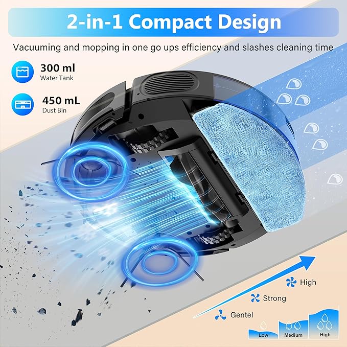 Aspiradora Robot con Trapeador, 5000Pa, 150 Min, Control por miniatura 3
