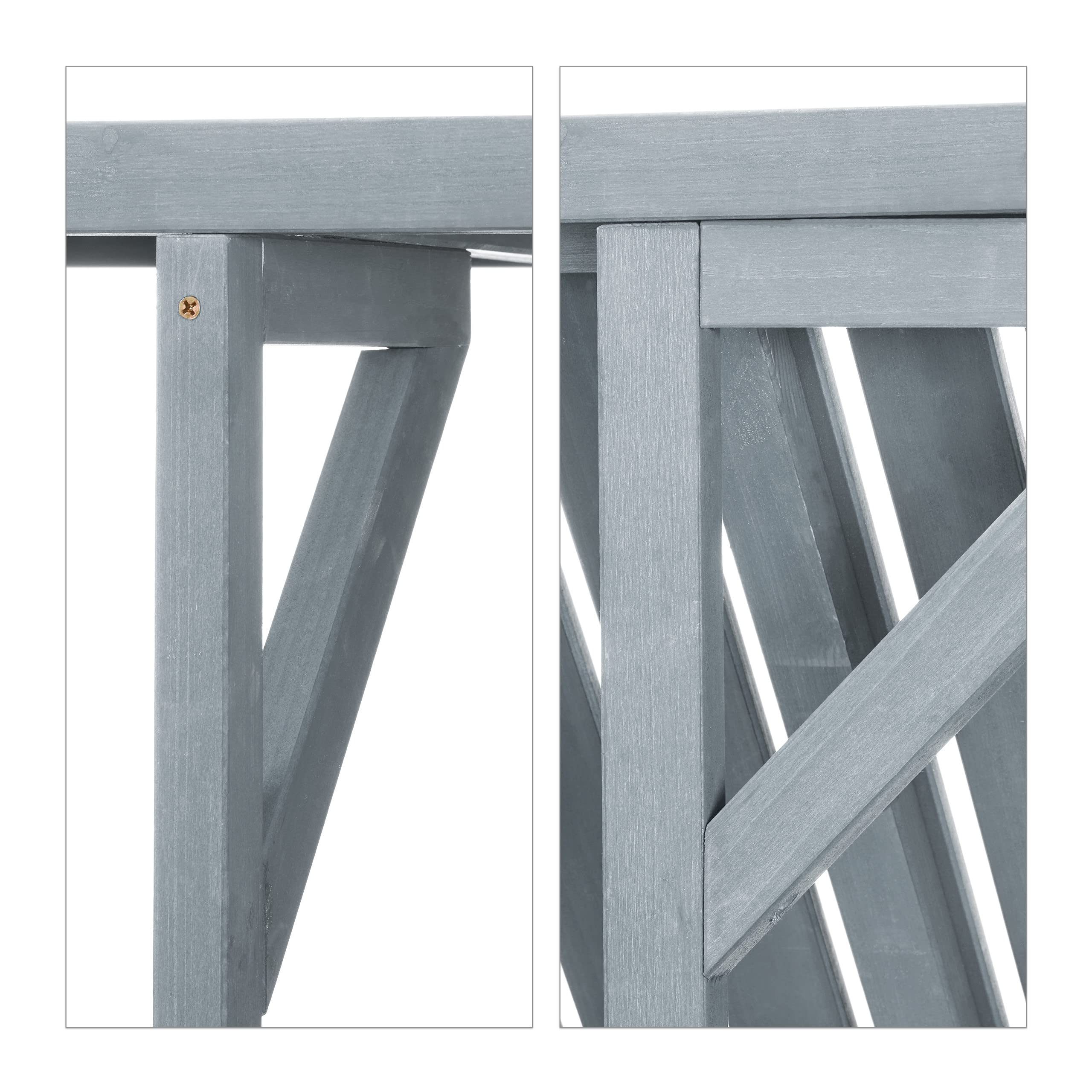 Relaxdays Mesa Balcón Plegable, Mesita Auxiliar para Colgar de Barandilla, Altura Regulable, 55x70x65 cm, Madera, Gris