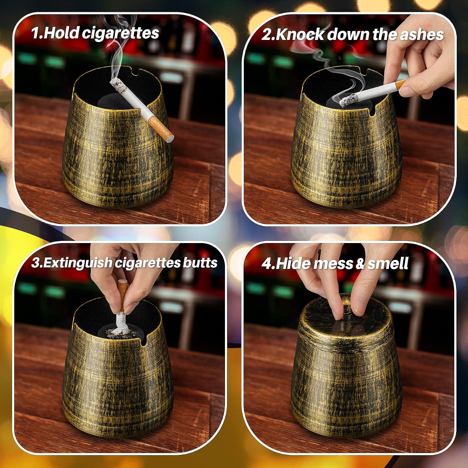 Ashtray for Cigarettes Outdoor, Outdoor Ashtray with Lid, Metal Odorless Windproof Smokeless AshTray for Patio Home Office Tabletop Balcony image 4