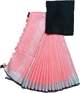 Women's Bhagalpuri Linen Saree With Contrast Blouse Piece