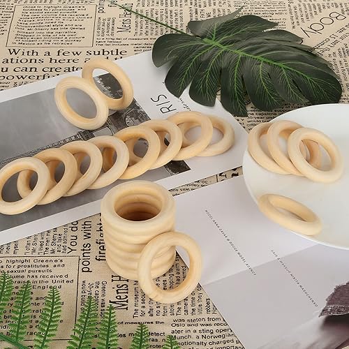 Miniatura 6 de 100 anillos de madera para manualidades, anillos de madera de 2 pulgadas para manualidades, anillos de madera sin terminar de 2.165 in, naturales