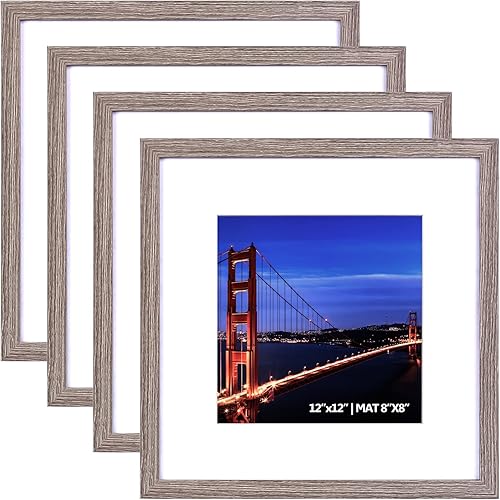 Vista 128 de Yaetm Portarretratos de 12 x 12 pulgadas con paspartú para fotos de 8 x 8 pulgadas, juego de 9 marcos cuadrados de 12 x 12 pulgadas, marco blanco