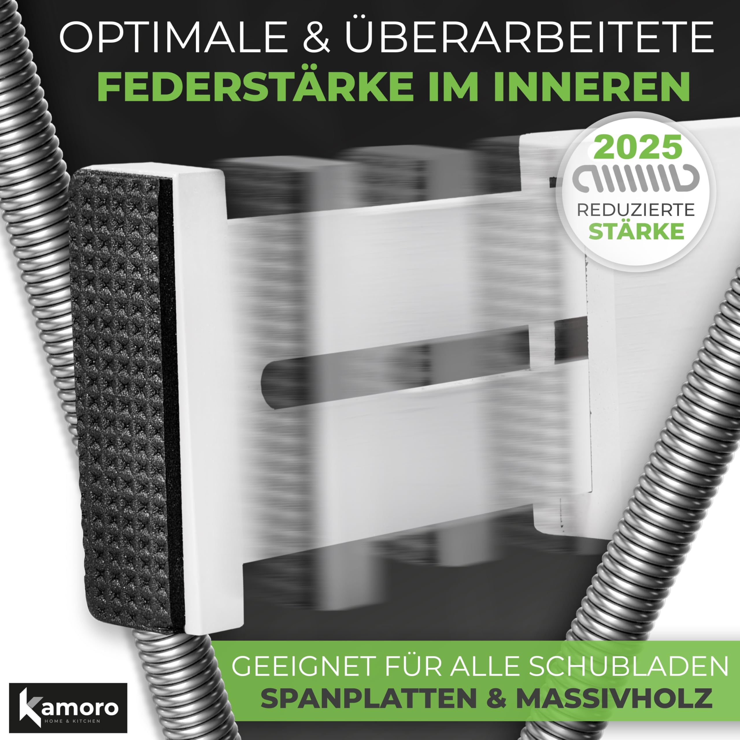 Kamoro separator do szuflad z naturalnego bambusa – z bardzo mocną sprężyną dla pewnego chwytu, końce chroniące meble (zestaw 4 sztuk), regulowany organizer do szuflad w zakresie od 44 do 56 cm, biały