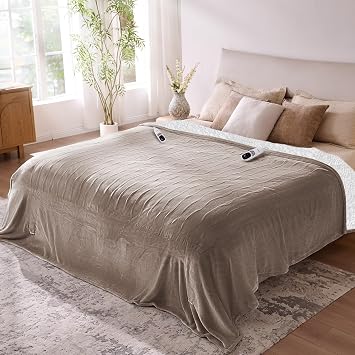 Yokimisu Electric Blanket King- Soft Heating Blanket, Dual Control & 9 Heat Levels, 10H Timer, Soft Flannel to Sherpa, Fast Heating Electric Throw, Machine Washable, Gift for Mom, Dad, 90"x100" Camel