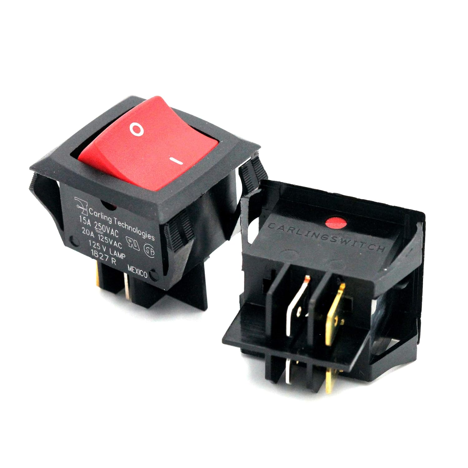 120V Carling on off Illuminated Rocker Switch 20A 125V 15A 250V DPST-QuikConnect