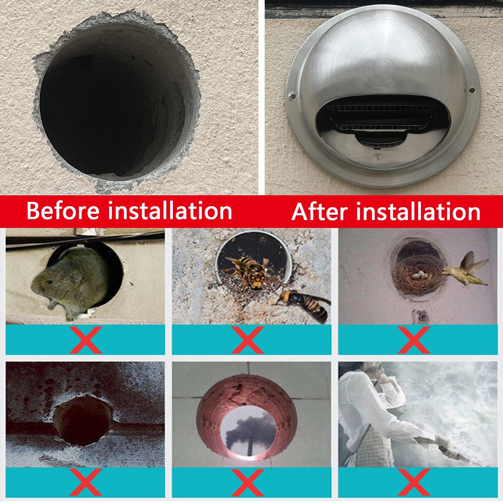 Conduit Aérateur D'Air Grille De Ventilation En Acier Inoxydable, Grille D'Aération Murale Rond Grille De Ventilation, Imperméable À La Pluie/à L'eau Ventilation Rapide, Pour Bureau ( Size : 180mm/7.1
