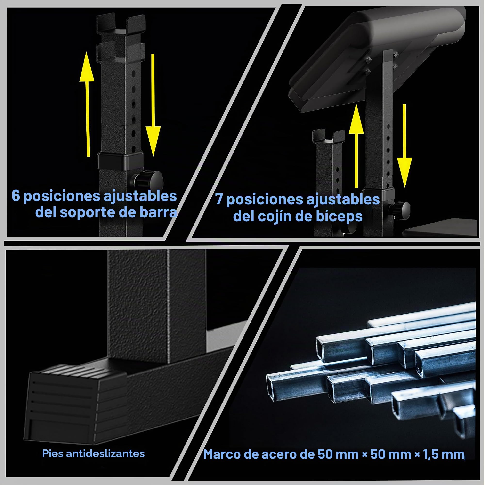 Banco de Fitness Negro Ajustable para Preacher Curl de Brazos, Máquina de Curl de Bíceps y Tríceps, Estación de Pesas Aislada para Entrenamiento de Fuerza Sentado para Gimnasio en Casa