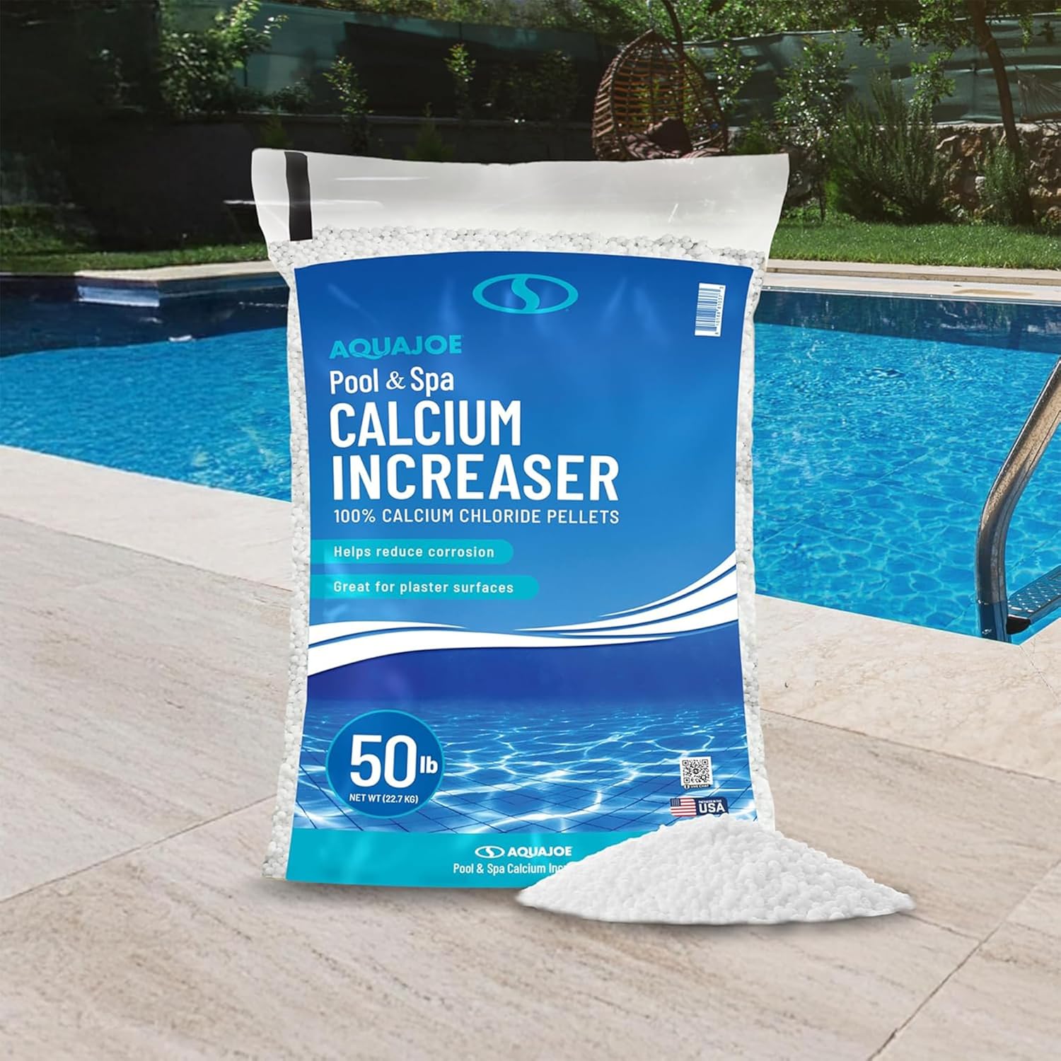 Aqua Joe Pool and Spa Calcium Hardness Increaser, Calcium Chloride Pellets, 50 Lb Bag - Above Ground and Inground Swimming Pools System Accessory for Care, Cleaning, and Maintenance, CCPL50