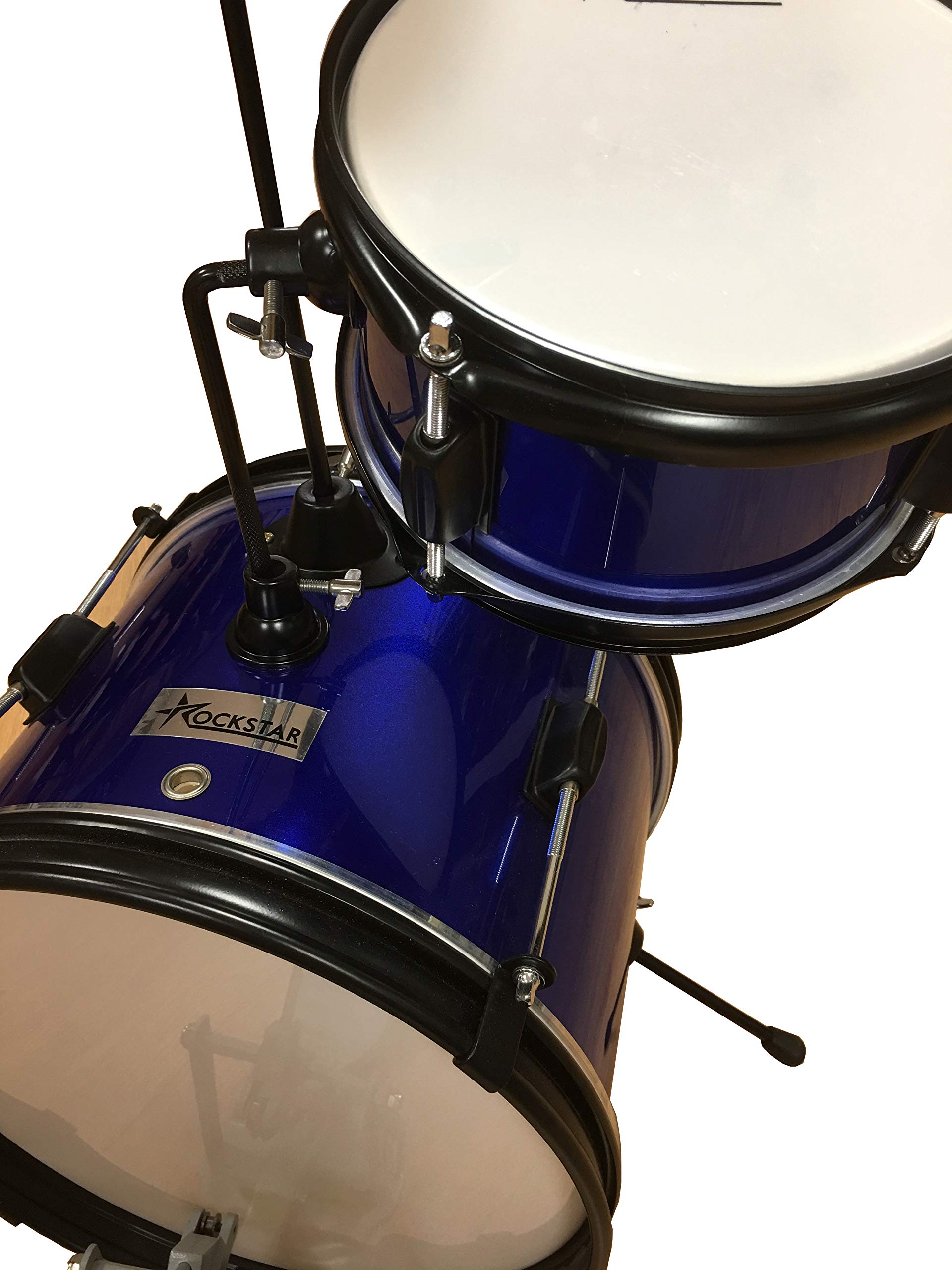 ROCKSTAR - Batería Iniciacion Fabricada de Madera 1044BL Instrumento Musical Percusión Asiento Pedal de Bombo y Baquetas