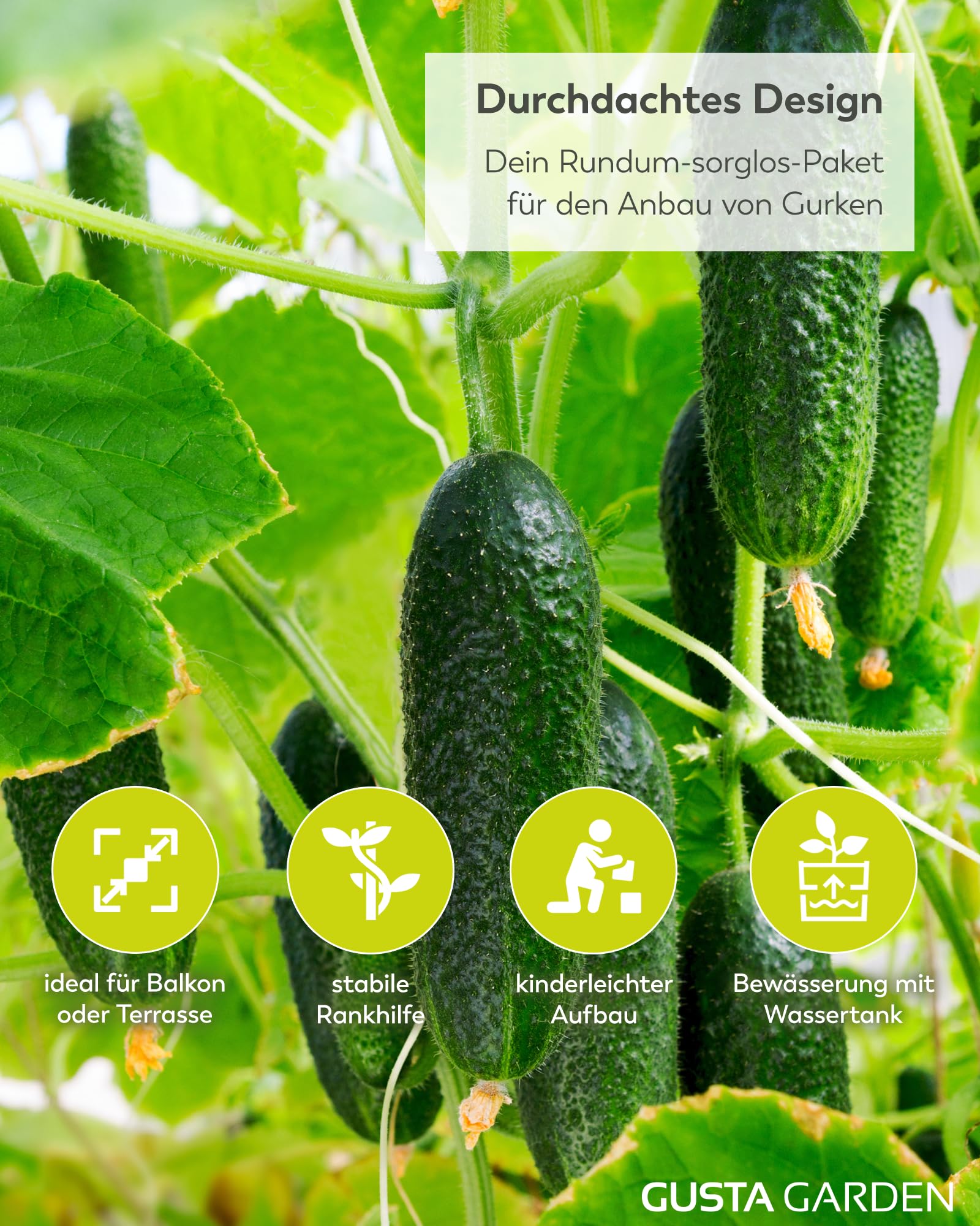 GUSTA GARDEN Curt Cucumber - Selbstbewässernder Gurkentopf mit Ranksystem, 20L Erdvolumen & 4,5L Wassertank, Rankhilfe, Gurken, UV-Stabil, Made in EU (blau)