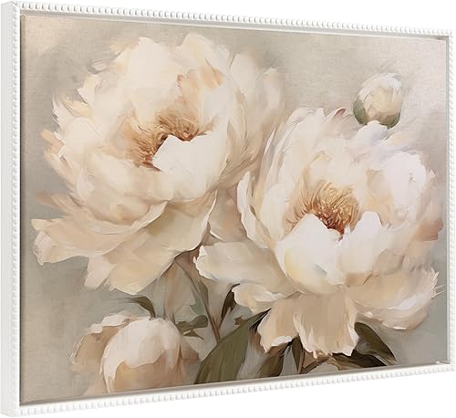 Kate and Laurel Sylvie - Lienzo enmarcado vintage de peonías pintorescas con cuentas por The Creative Bunch Studio 31.5 x 41.5 pulgadas, color